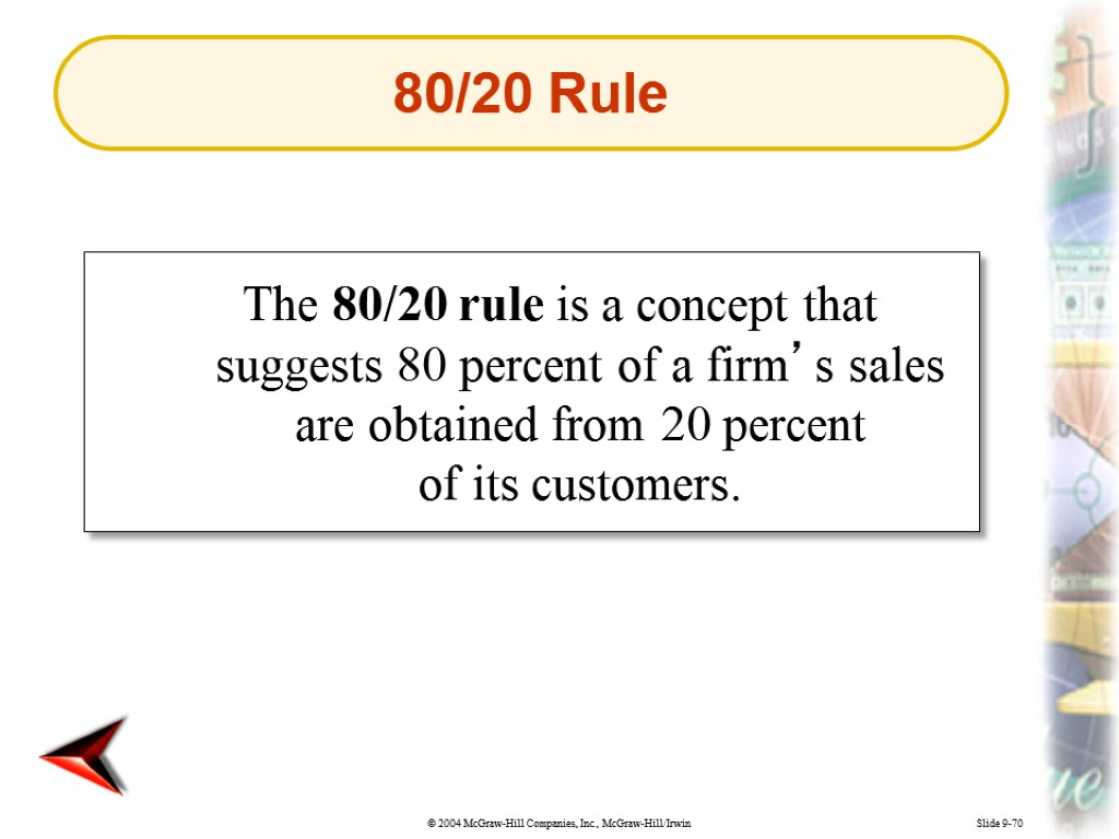 Slide 9-70 The 80/20 rule is a concept that suggests 80 percent of a